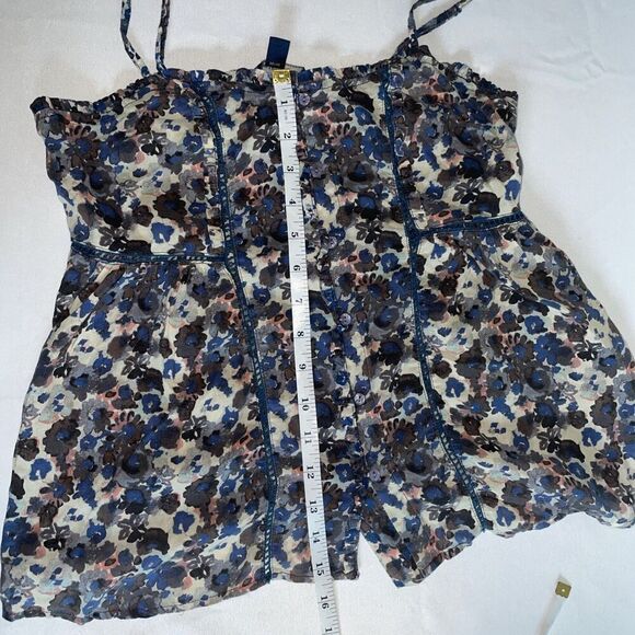 American Eagle Outfitters Babydoll Full‎ Button Strappy Blue Floral Tank Top S - Picture 8 of 10